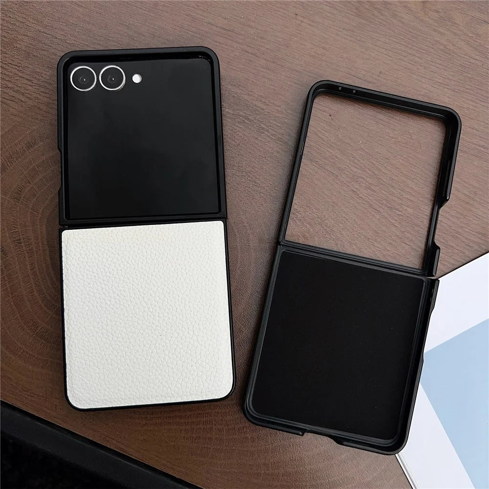 For Samsung Galaxy Z Flip8 Case Litchi Texture PU Leather + PC Foldable Phone Cover - Black - 3