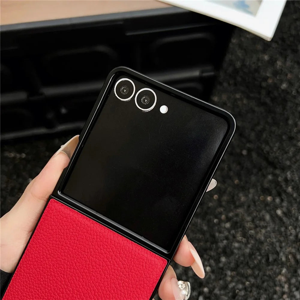 For Samsung Galaxy Z Flip8 Case Litchi Texture PU Leather + PC Foldable Phone Cover - Black - 4