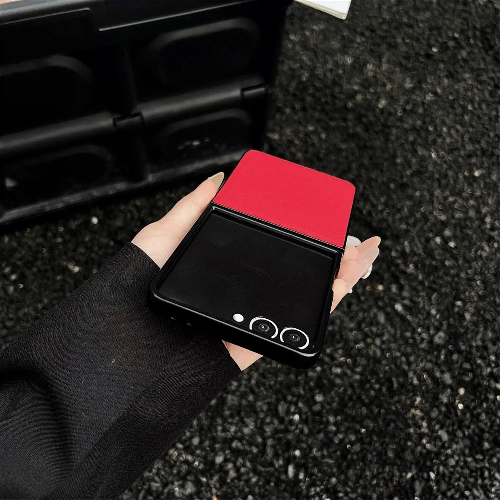 For Samsung Galaxy Z Flip8 Case Litchi Texture PU Leather + PC Foldable Phone Cover - Black - 6