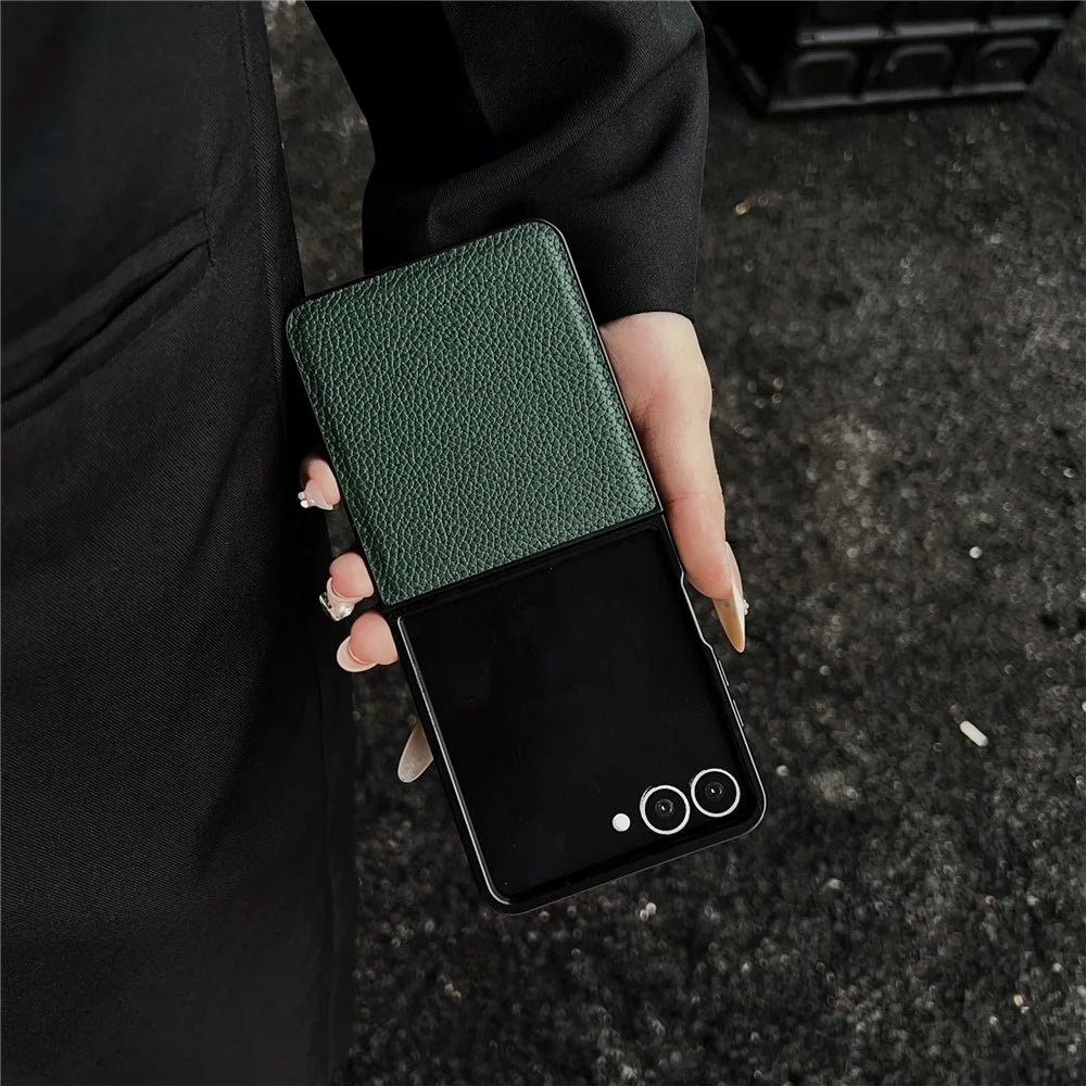 For Samsung Galaxy Z Flip8 Case Litchi Texture PU Leather + PC Foldable Phone Cover - Black - 7
