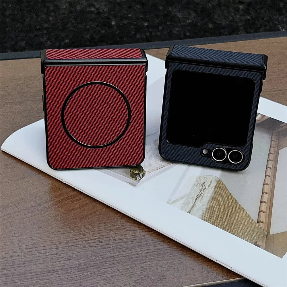 For Samsung Galaxy Z Flip8 Magnetic Case Carbon Fiber Texture Folding Phone Cover - Black - 4