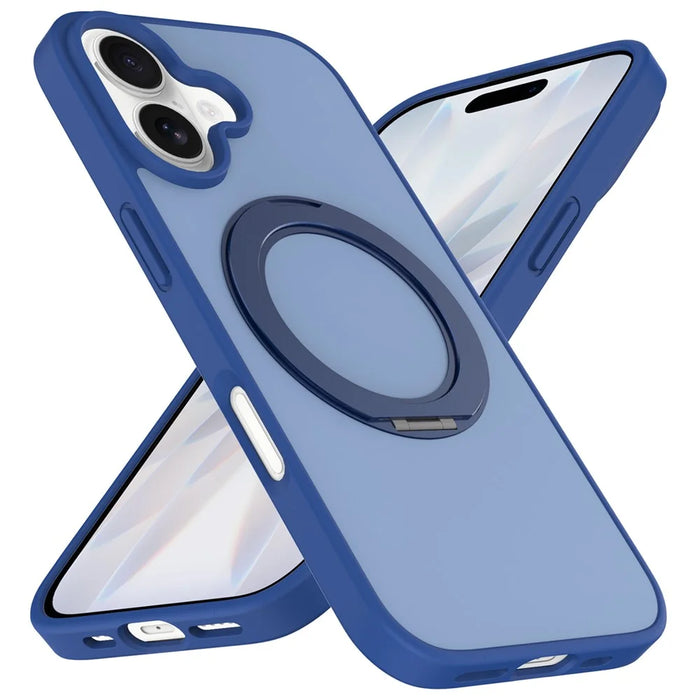 For iPhone 17 Case with Rotating Magnetic Kickstand PC + TPU Skin-Touch Phone Cover - Sapphire - 2