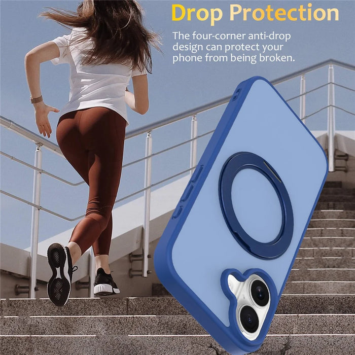 For iPhone 17 Case with Rotating Magnetic Kickstand PC + TPU Skin-Touch Phone Cover - Sapphire - 3