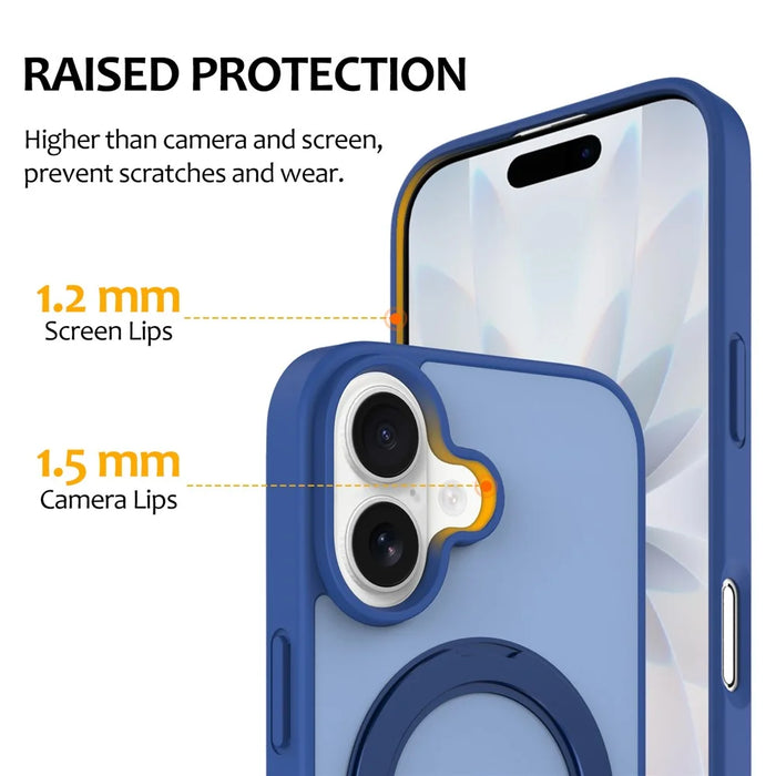 For iPhone 17 Case with Rotating Magnetic Kickstand PC + TPU Skin-Touch Phone Cover - Sapphire - 5