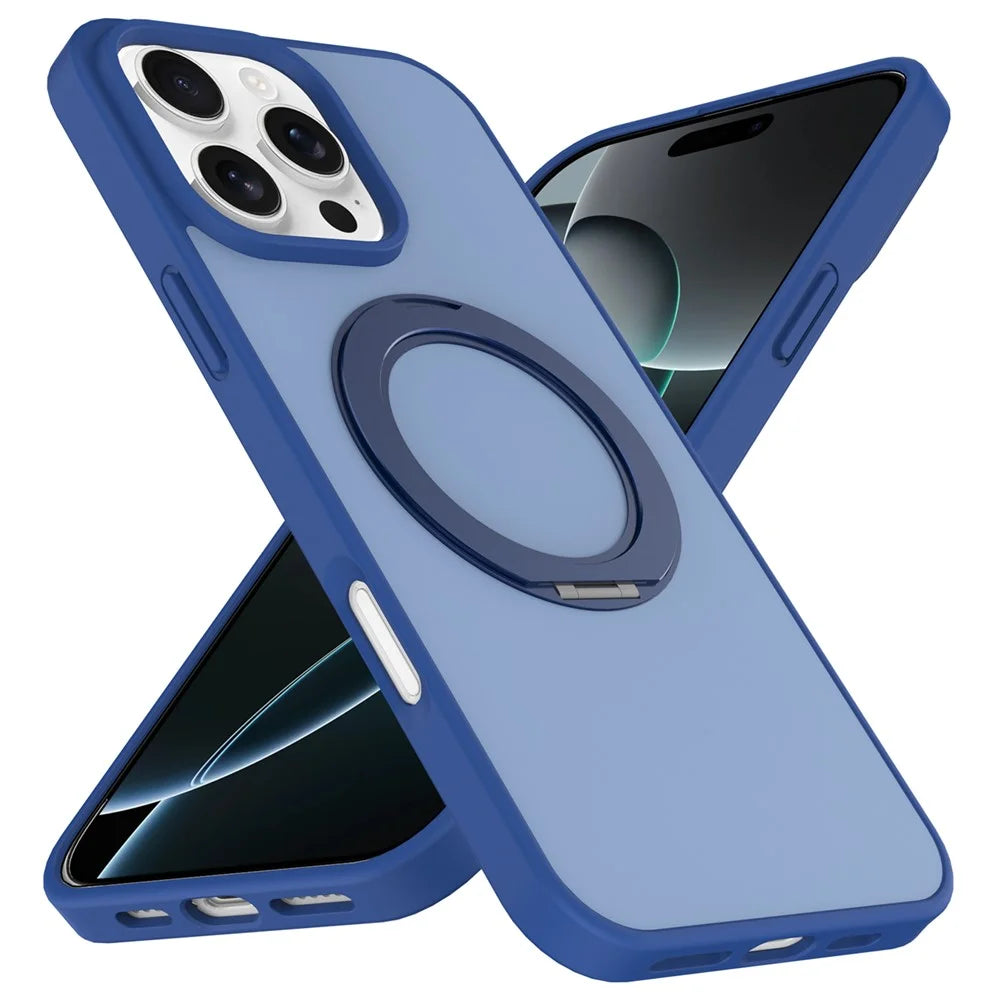 For iPhone 16 Pro Max Case with Rotating Magnetic Kickstand PC + TPU Skin-Touch Phone Cover - Sapphire - 2