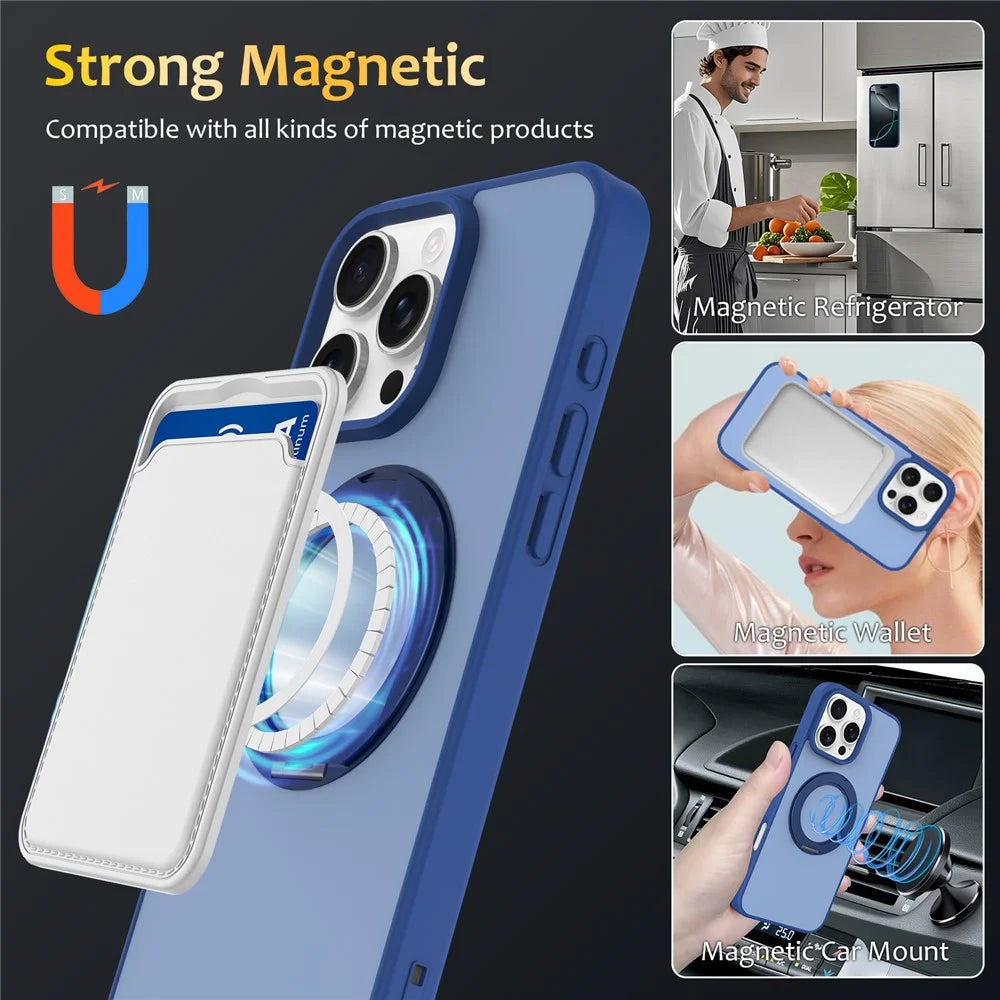 For iPhone 16 Pro Max Case with Rotating Magnetic Kickstand PC + TPU Skin-Touch Phone Cover - Sapphire - 4