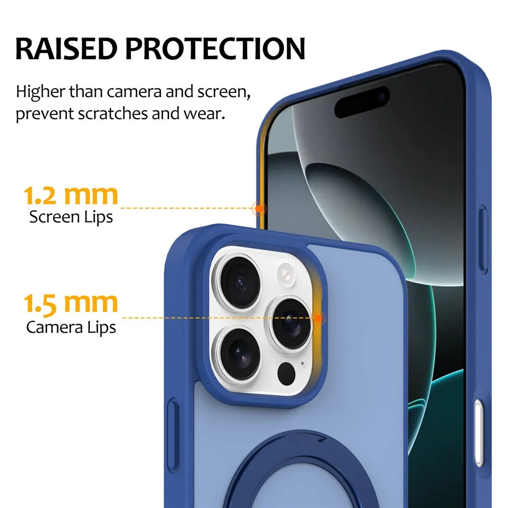 For iPhone 16 Pro Max Case with Rotating Magnetic Kickstand PC + TPU Skin-Touch Phone Cover - Sapphire - 5