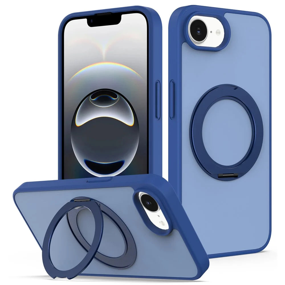 For iPhone 17e / 16e Case with Rotating Magnetic Kickstand PC + TPU Skin-Touch Phone Cover - Sapphire - 1