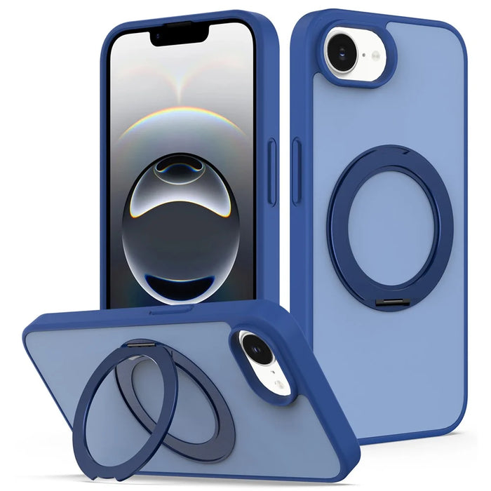 For iPhone 17e / 16e Case with Rotating Magnetic Kickstand PC + TPU Skin-Touch Phone Cover - Sapphire - 1