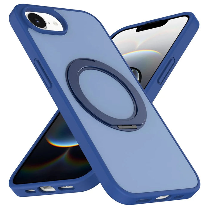 For iPhone 17e / 16e Case with Rotating Magnetic Kickstand PC + TPU Skin-Touch Phone Cover - Sapphire - 2