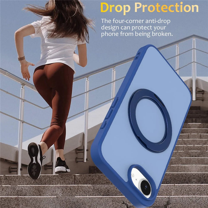 For iPhone 17e / 16e Case with Rotating Magnetic Kickstand PC + TPU Skin-Touch Phone Cover - Sapphire - 3