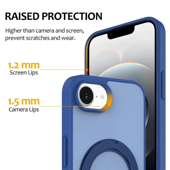 For iPhone 17e / 16e Case with Rotating Magnetic Kickstand PC + TPU Skin-Touch Phone Cover - Sapphire - 5