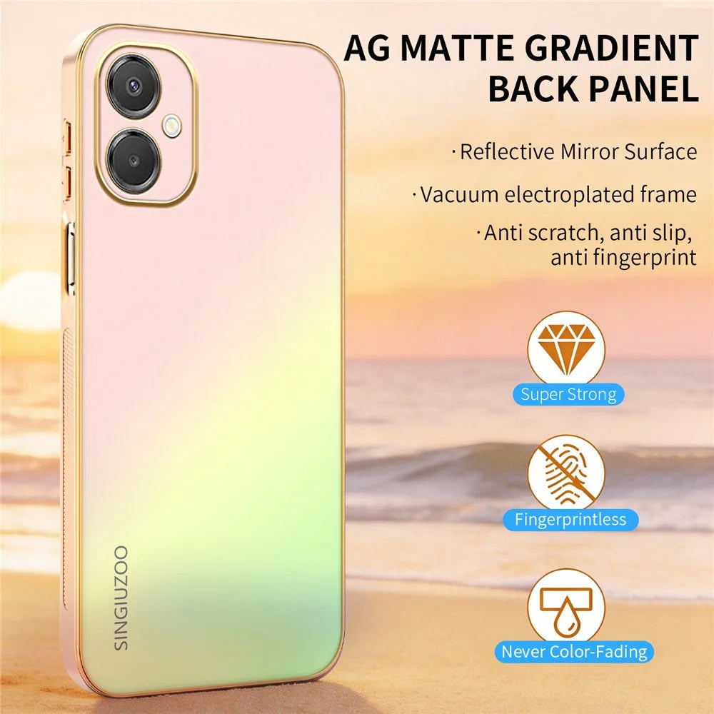 SINGIUZOO For Samsung Galaxy A06 5G  /  F06 5G  /  M05 4G  /  M06 5G Case Electroplated AG Matte Gradient Color PC + TPU Phone Cover - Pink - 5