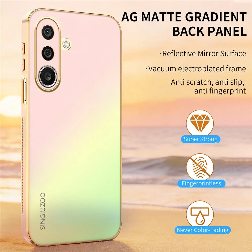 SINGIUZOO For Samsung Galaxy A27 5G Case Electroplated AG Matte Gradient Color PC + TPU Phone Cover - Pink - 5
