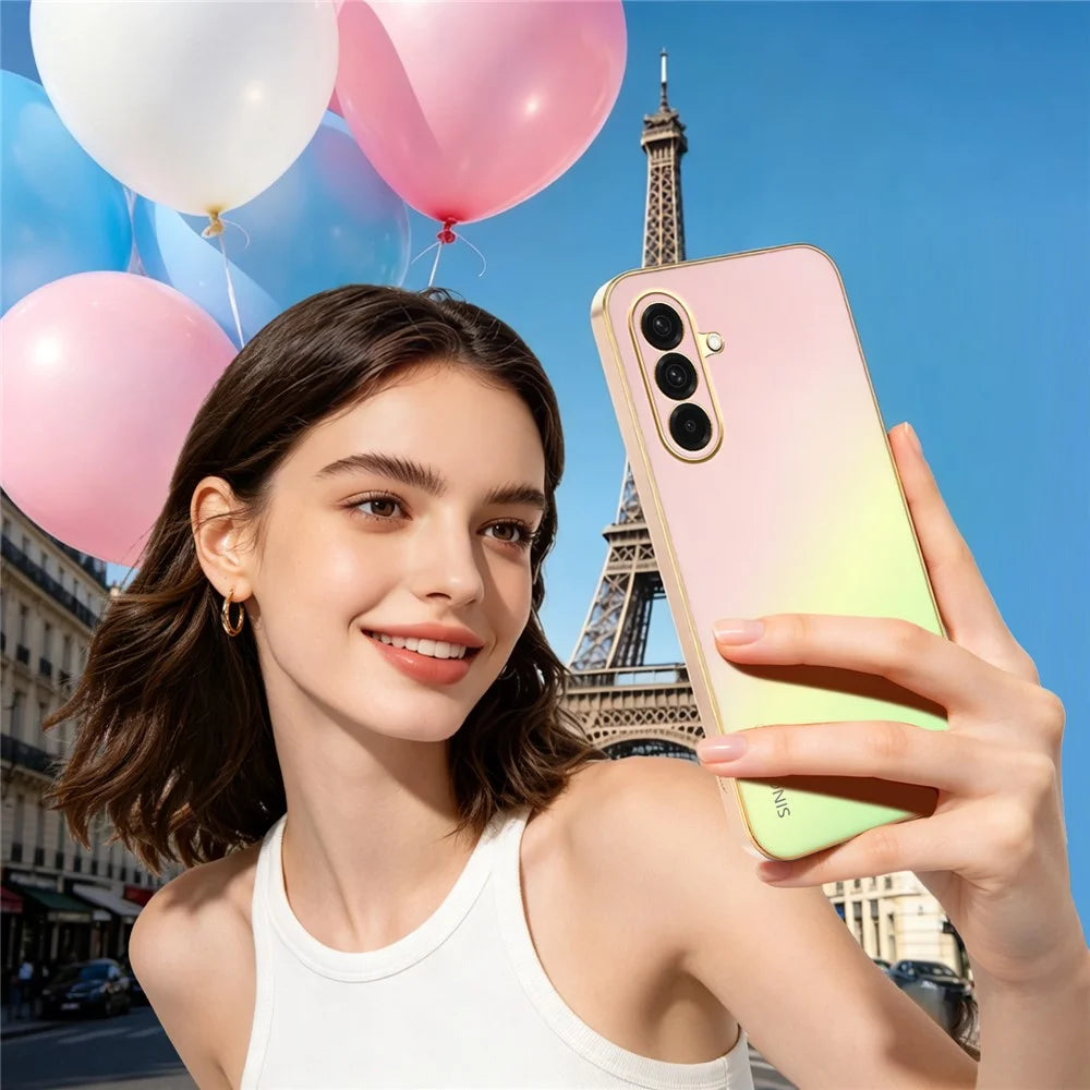 SINGIUZOO For Samsung Galaxy A36 5G Case Electroplated AG Matte Gradient Color PC + TPU Phone Cover - Pink - 7