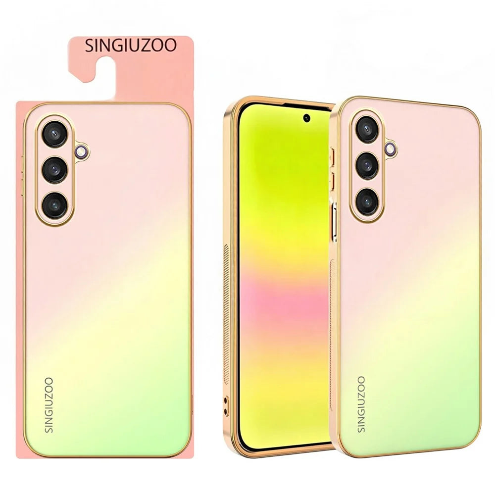 SINGIUZOO For Samsung Galaxy S25 Case Electroplated AG Matte Gradient Color PC + TPU Phone Cover - Pink - 1
