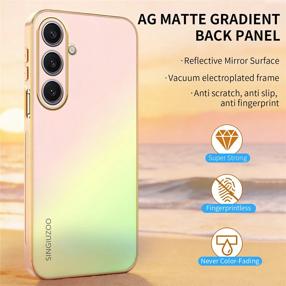 SINGIUZOO For Samsung Galaxy S25+ Case Electroplated AG Matte Gradient Color PC + TPU Phone Cover - Pink - 5