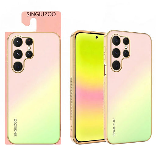 SINGIUZOO For Samsung Galaxy S25 Ultra Case Electroplated AG Matte Gradient Color PC + TPU Phone Cover - Pink - 1