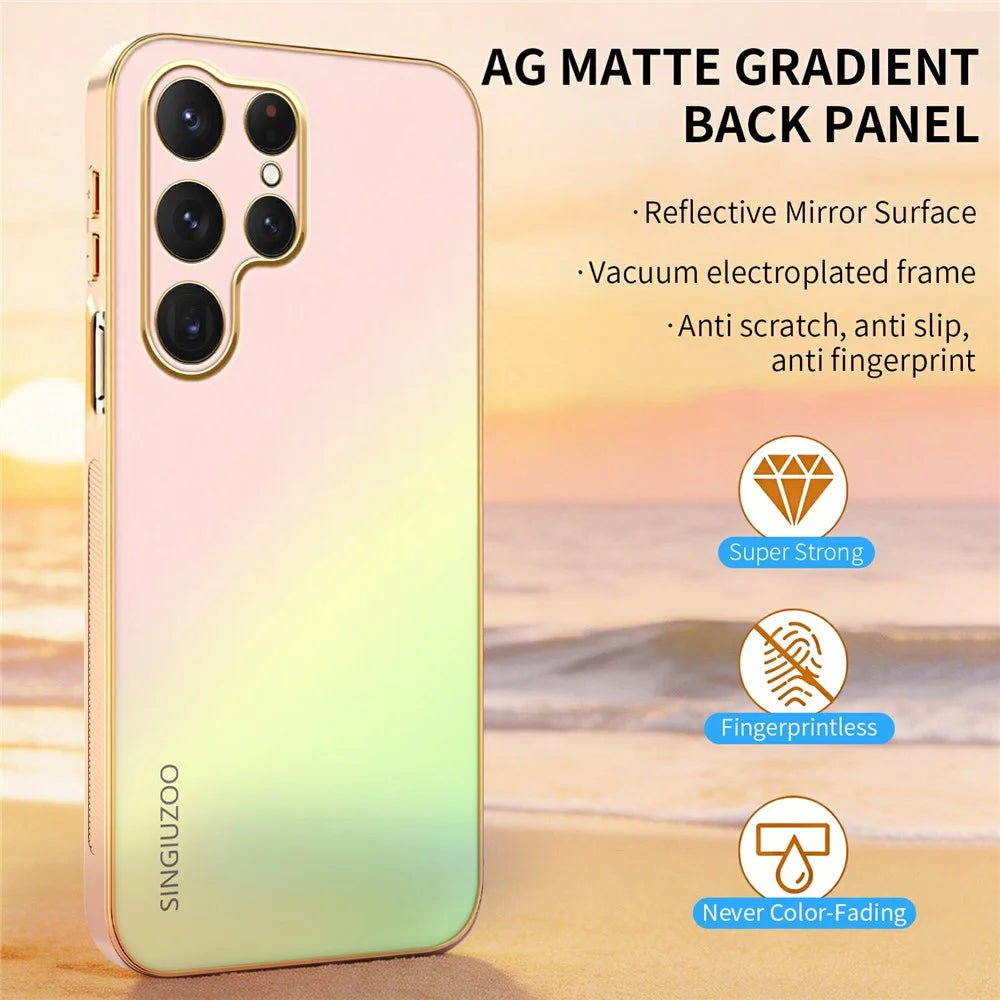 SINGIUZOO For Samsung Galaxy S25 Ultra Case Electroplated AG Matte Gradient Color PC + TPU Phone Cover - Pink - 5