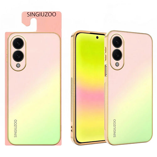 SINGIUZOO For Samsung Galaxy S25 Edge Case Electroplated AG Matte Gradient Color PC + TPU Phone Cover - Pink - 1