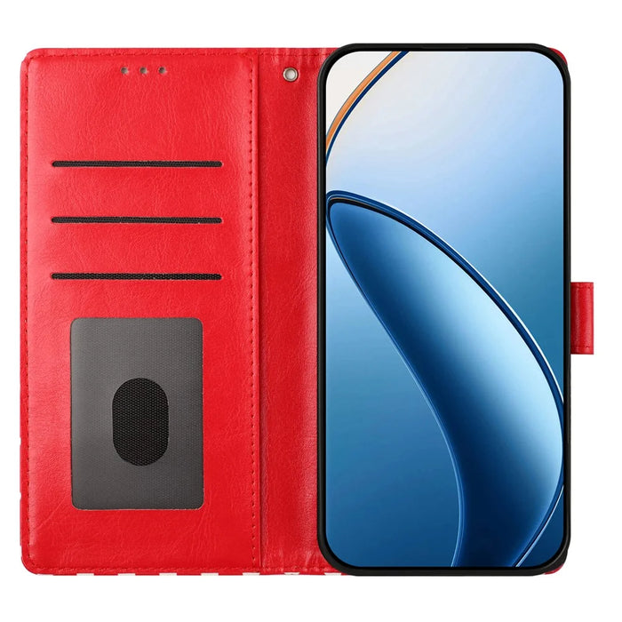 For iPhone 16 Pro Max Case Heart Pattern PU Leather Flip Wallet Stand Phone Cover with Wrist Strap - Red - 2