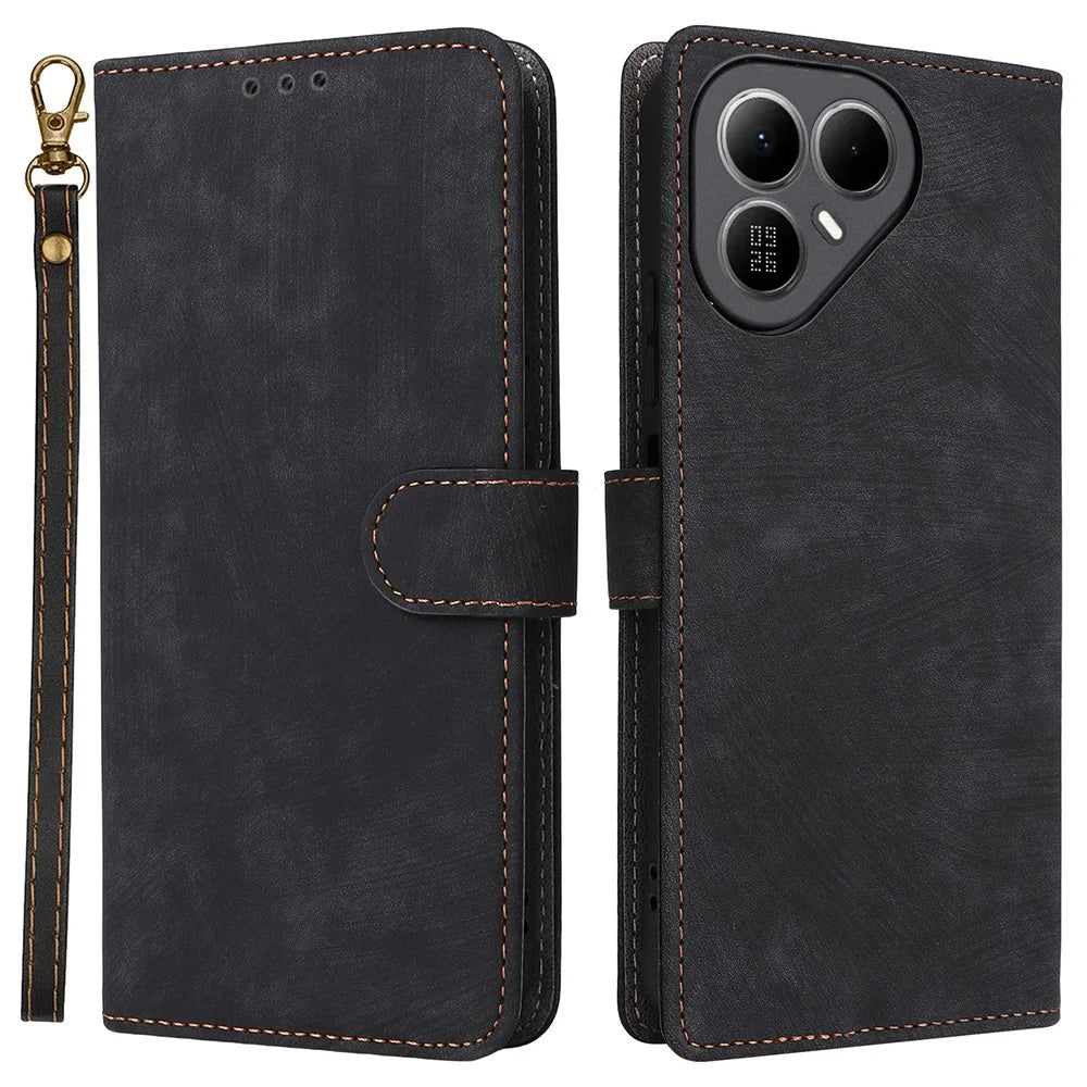 For TECNO Pova 8 5G Wallet Case RFID Blocking PU Leather Phone Cover Stand with Strap - Black - 1