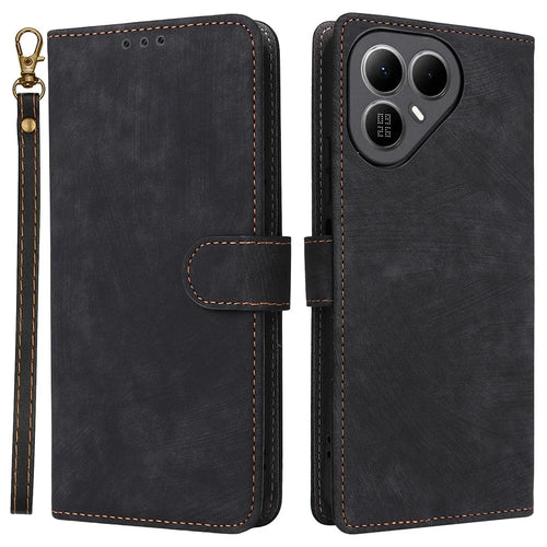 For TECNO Pova 8 5G Wallet Case RFID Blocking PU Leather Phone Cover Stand with Strap - Black - 1