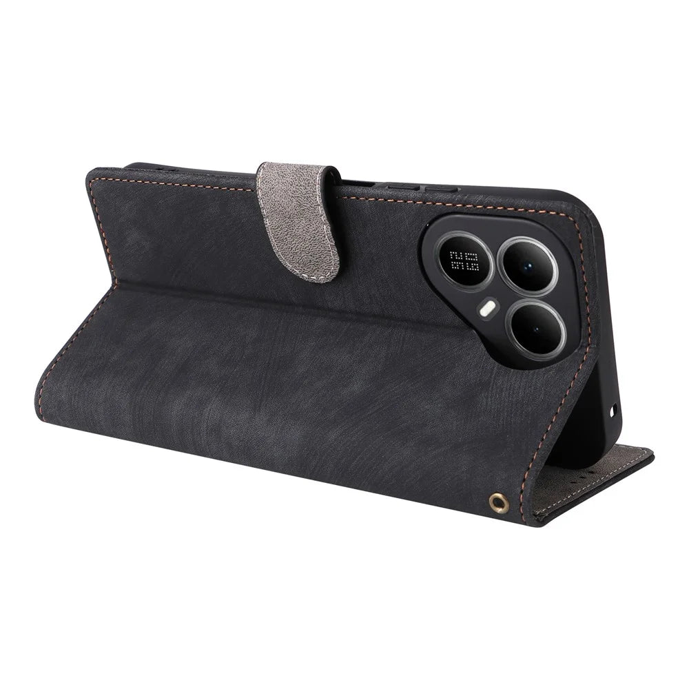 For TECNO Pova 8 5G Wallet Case RFID Blocking PU Leather Phone Cover Stand with Strap - Black - 5