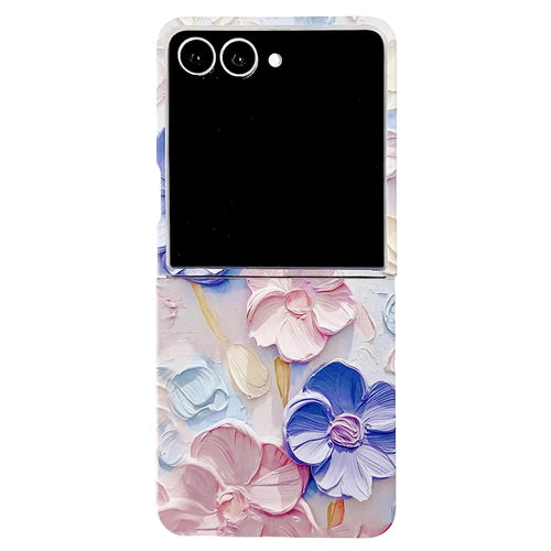 For Samsung Galaxy Z Flip8 Case Embossed Watercolor Floral Hard PC Protective Phone Cover - Watercolour Blue - 1