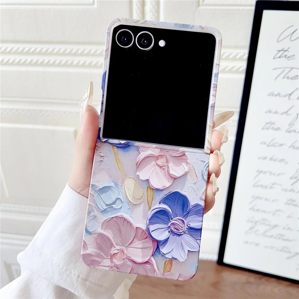 For Samsung Galaxy Z Flip8 Case Embossed Watercolor Floral Hard PC Protective Phone Cover - Watercolour Blue - 2