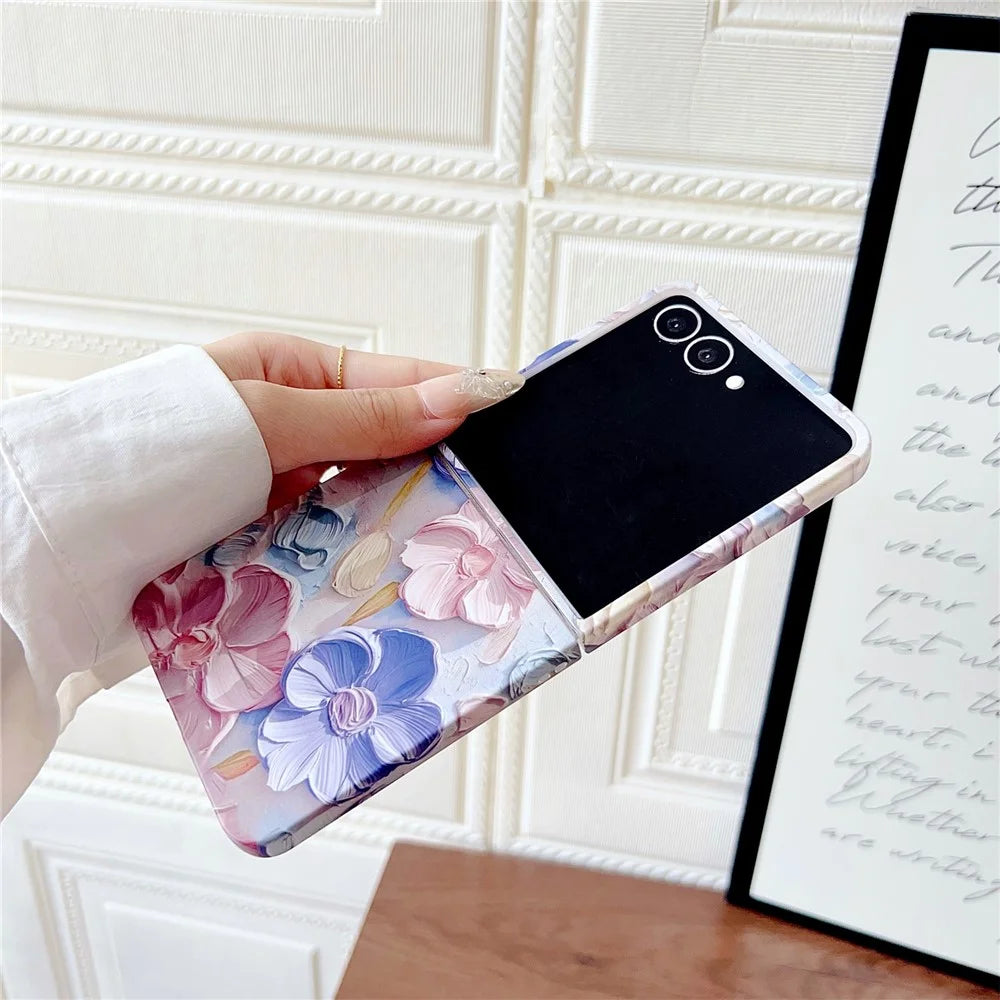 For Samsung Galaxy Z Flip8 Case Embossed Watercolor Floral Hard PC Protective Phone Cover - Watercolour Blue - 3