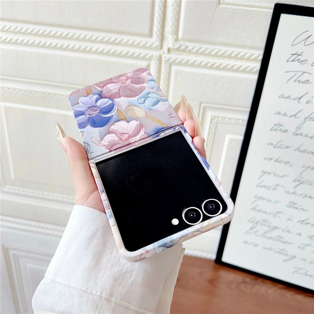 For Samsung Galaxy Z Flip8 Case Embossed Watercolor Floral Hard PC Protective Phone Cover - Watercolour Blue - 4