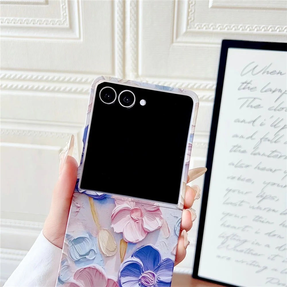 For Samsung Galaxy Z Flip8 Case Embossed Watercolor Floral Hard PC Protective Phone Cover - Watercolour Blue - 5
