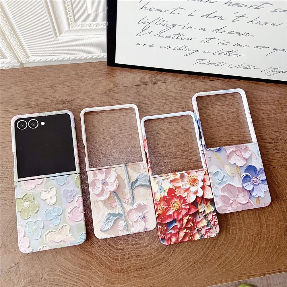 For Samsung Galaxy Z Flip8 Case Embossed Watercolor Floral Hard PC Protective Phone Cover - Watercolour Blue - 6