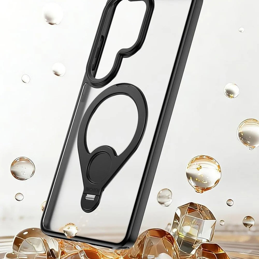 IM-CHEN for Samsung Galaxy S26 Ultra Case Magnetic Tennis Racket Kickstand PC + TPU Translucent Matte Phone Cover - Black - 6