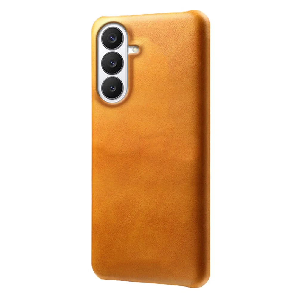 For Samsung Galaxy S26 FE Case Calf Texture PU Leather Hard PC Protective Phone Cover - Orange - 1