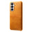 For Samsung Galaxy S26 FE Case Calf Texture PU Leather Hard PC Protective Phone Cover - Orange - 1