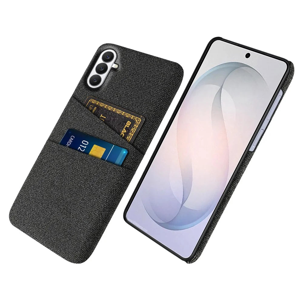 For Samsung Galaxy S26 FE Case Cloth + Hard PC Phone Cover with Dual Card Slots - Black - 1