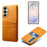 For Samsung Galaxy S26 FE Case Dual Card Slots PU Leather + Hard PC Phone Cover - Orange - 1