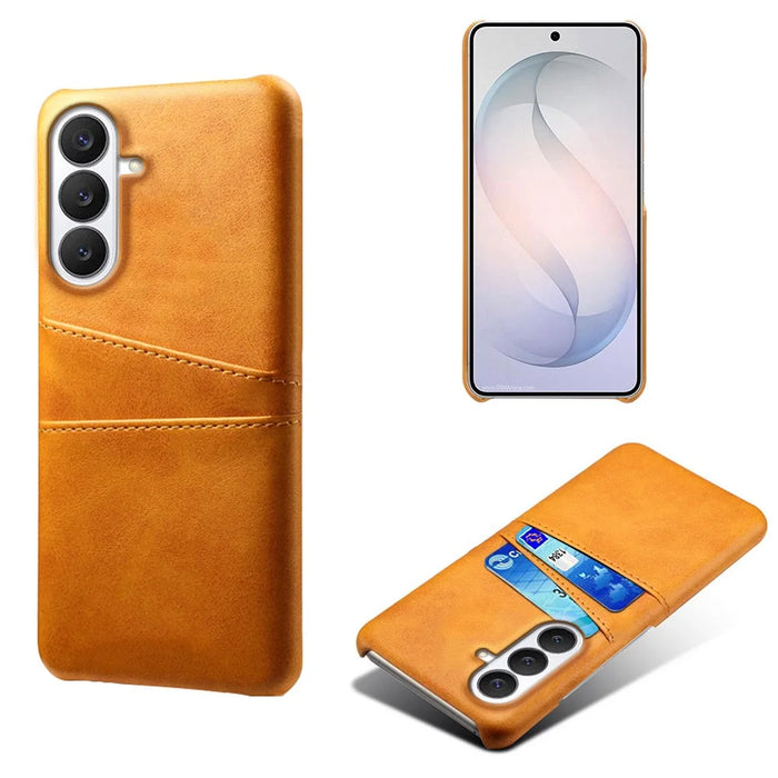 For Samsung Galaxy S26 FE Case Dual Card Slots PU Leather + Hard PC Phone Cover - Orange - 1