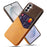 For Samsung Galaxy S26 FE Case PU Leather Cloth Texture Hard PC Phone Cover with Card Holder - Orange - 1