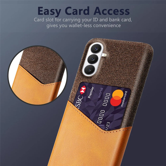 For Samsung Galaxy S26 FE Case PU Leather Cloth Texture Hard PC Phone Cover with Card Holder - Orange - 3