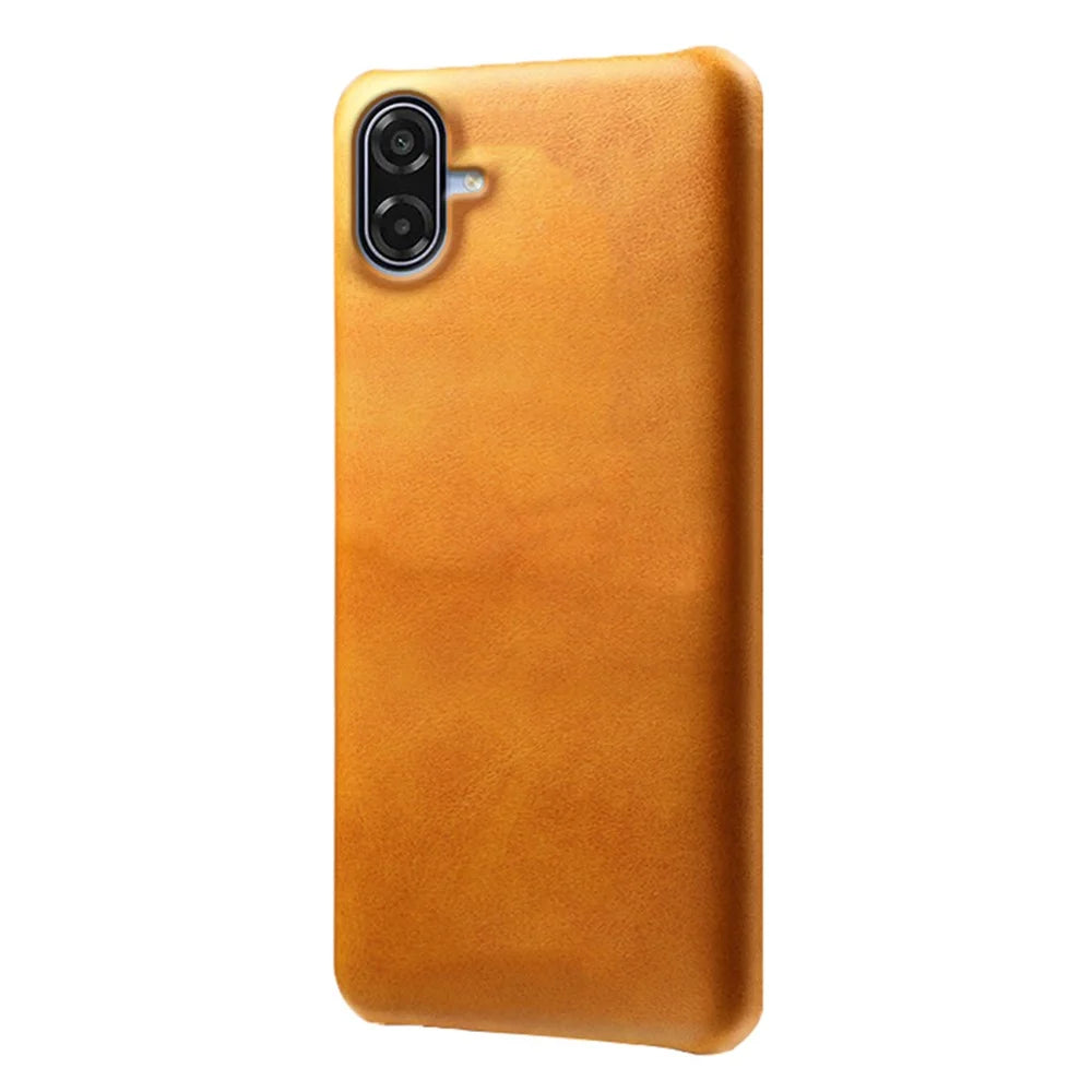 For Samsung Galaxy A07 5G Case Calf Texture PU Leather Coated PC Phone Cover - Orange - 1