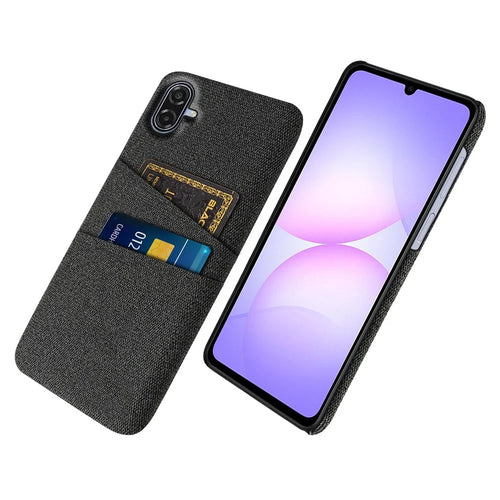 For Samsung Galaxy A07 5G Case Cloth + Hard PC Phone Cover with Dual Card Slots - Black - 1