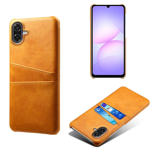 For Samsung Galaxy A07 5G Case Dual Card Slots PU Leather + Hard PC Phone Cover - Orange - 1