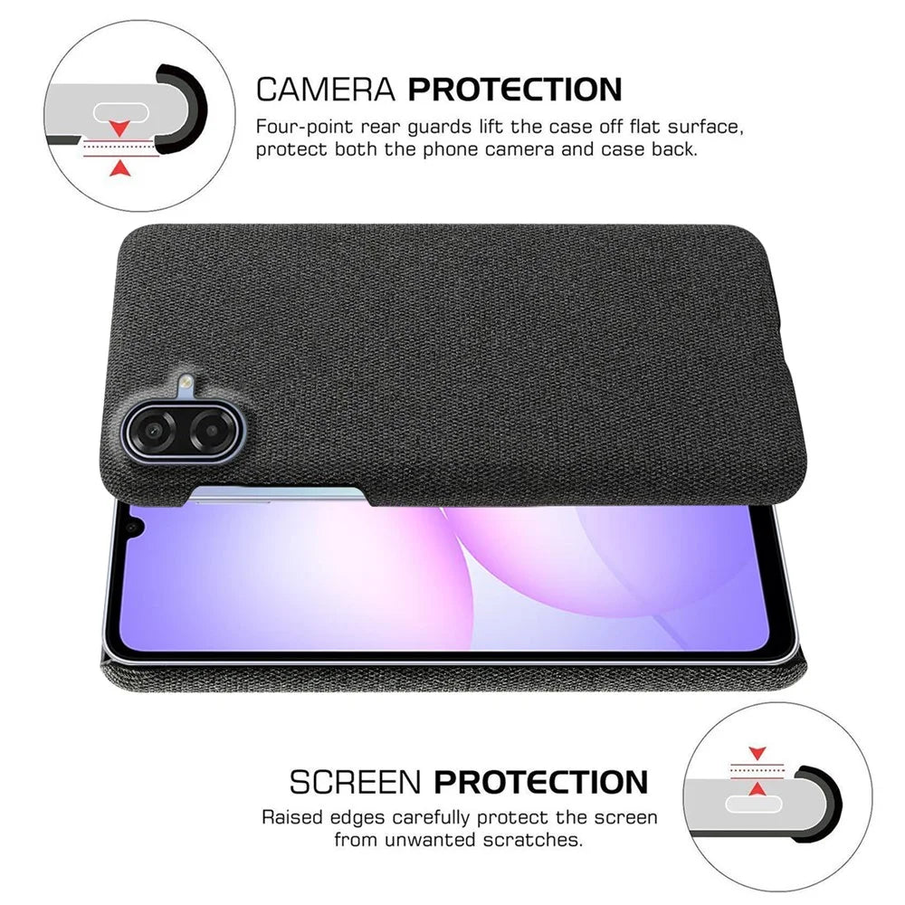 For Samsung Galaxy A07 5G Phone Case Cloth Texture Anti-Scratch Protective PC Back Cover - Black - 5