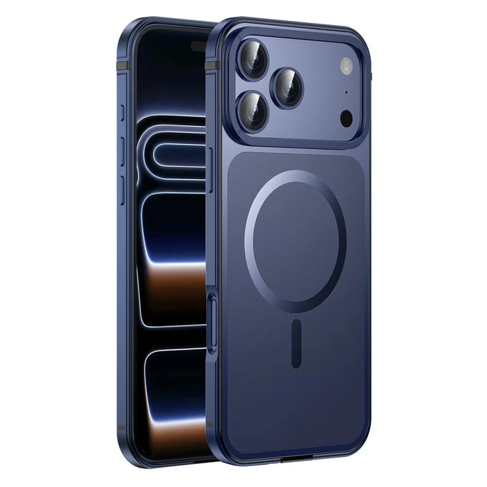 For iPhone 17 Pro Max Magnetic Case Dual-Tone Alloy + Silicone + PC Ultra-Thin Shockproof Phone Cover - Blue - 1
