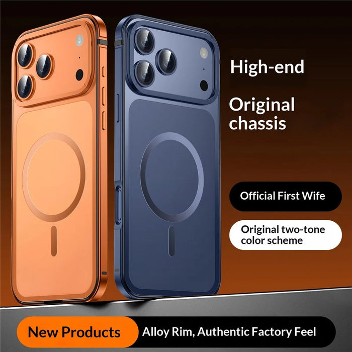 For iPhone 17 Pro Max Magnetic Case Dual-Tone Alloy + Silicone + PC Ultra-Thin Shockproof Phone Cover - Blue - 3