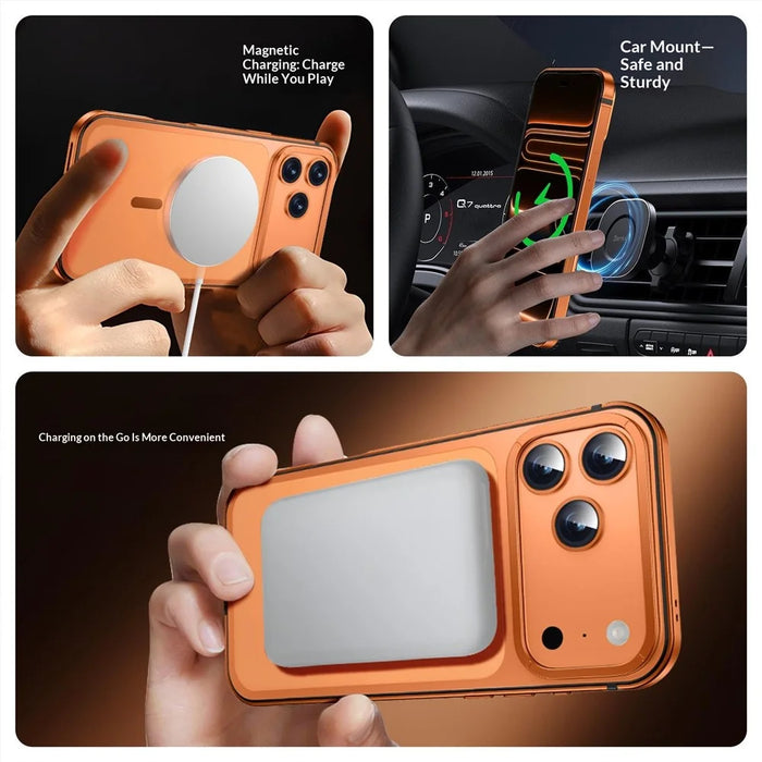 For iPhone 17 Pro Max Magnetic Case Dual-Tone Alloy + Silicone + PC Ultra-Thin Shockproof Phone Cover - Blue - 4