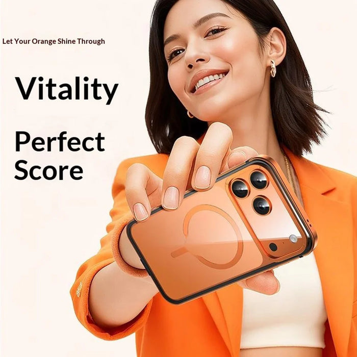 For iPhone 17 Pro Magnetic Case Alloy + TPU + PC Clear Ultra-Thin Phone Cover - Orange - 4